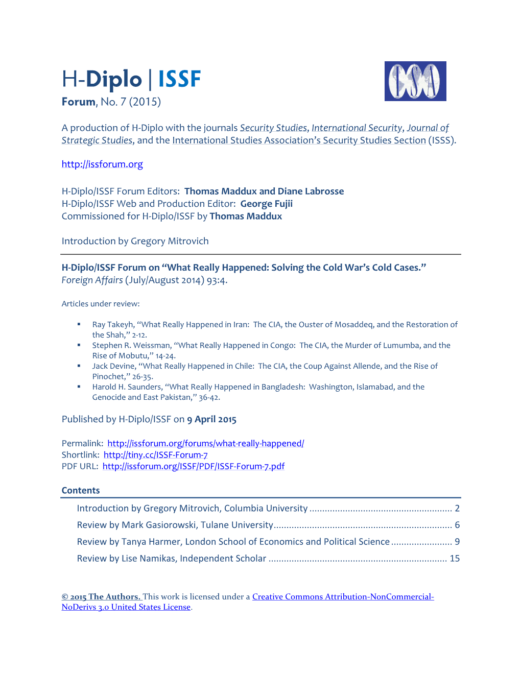 H-Diplo/ISSF Forum, No. 7 (2015)