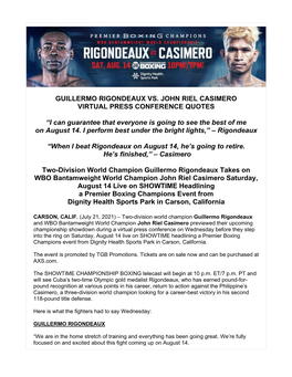 Guillermo Rigondeaux Vs. John Riel Casimero Virtual Press Conference Quotes