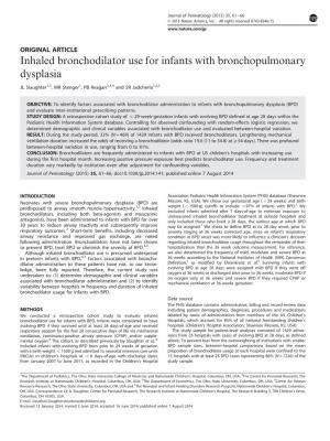 Inhaled Bronchodilator Use for Infants with Bronchopulmonary Dysplasia