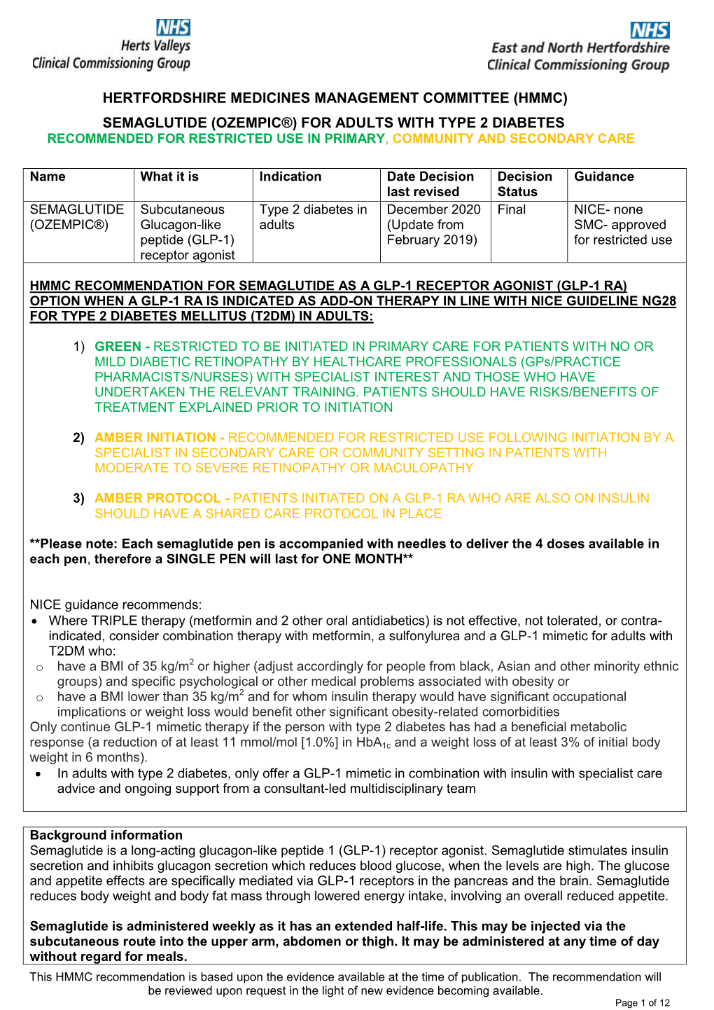 Hmmc Semaglutide (Ozempic ) for Adults with Type 2 Diabetes