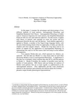 Tone in Mende: a Comparative Analysis of Theoretical Approaches Bethany J