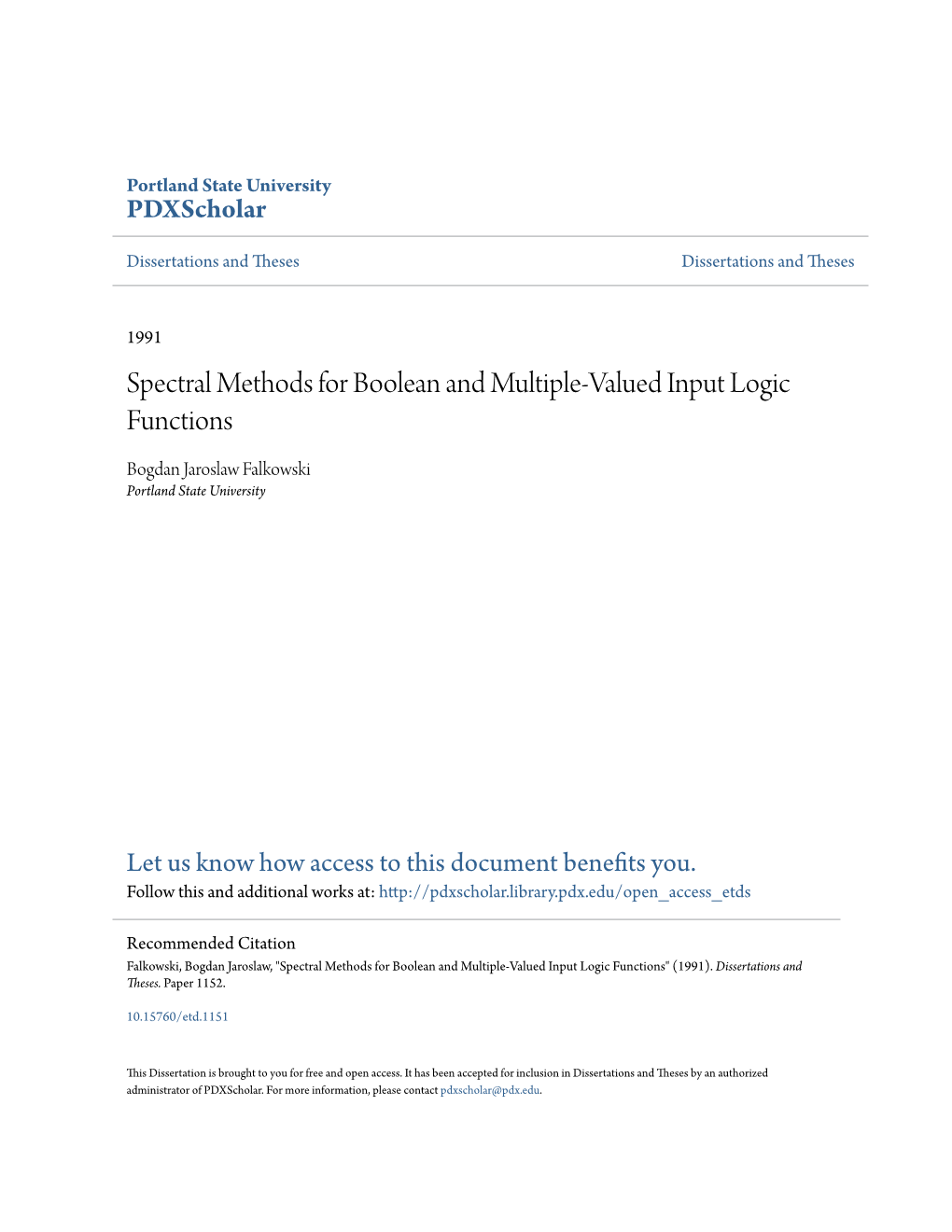 Spectral Methods for Boolean and Multiple-Valued Input Logic Functions