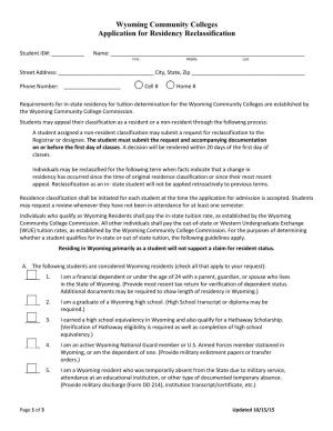 Application for Residency Reclassification Form