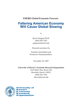 UHERO Global Economic Forecast: Faltering American Economy Will Cause Global Slowing