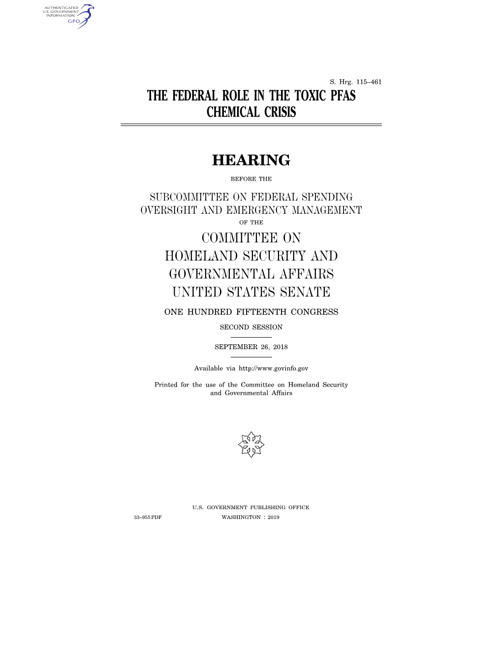 The Federal Role in the Toxic Pfas Chemical Crisis Hearing