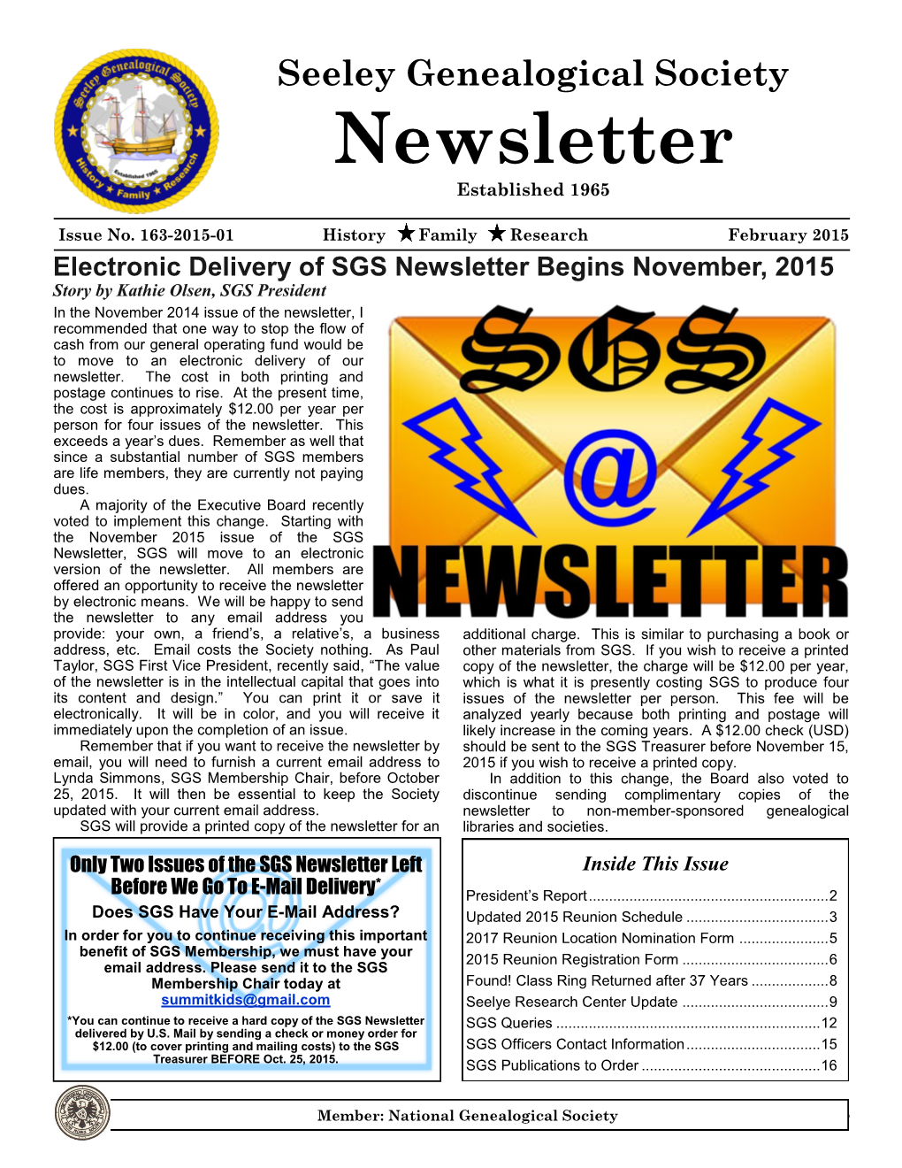 Newsletter Established 1965