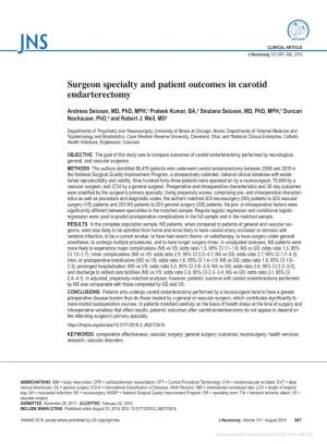 Surgeon Specialty and Patient Outcomes in Carotid Endarterectomy