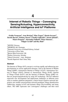 Internet of Robotic Things – Converging Sensing/Actuating, Hyperconnectivity, Artiﬁcial Intelligence and Iot Platforms