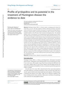 Profile of Pridopidine and Its Potential in the Treatment of Huntington Disease: the Evidence to Date