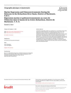 Marine Regression and Palaeoenvironments During the Holocene in the Richardson River Basin, District of Mackenzie, N.W.T