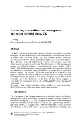 Evaluating Alternative River Management Options in the Tidal Ouse, UK