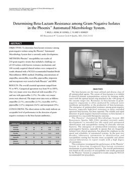 Determining Beta-Lactam Resistance Among Gram-Negative Isolates in the Phoenix™ Automated Microbiology System. T