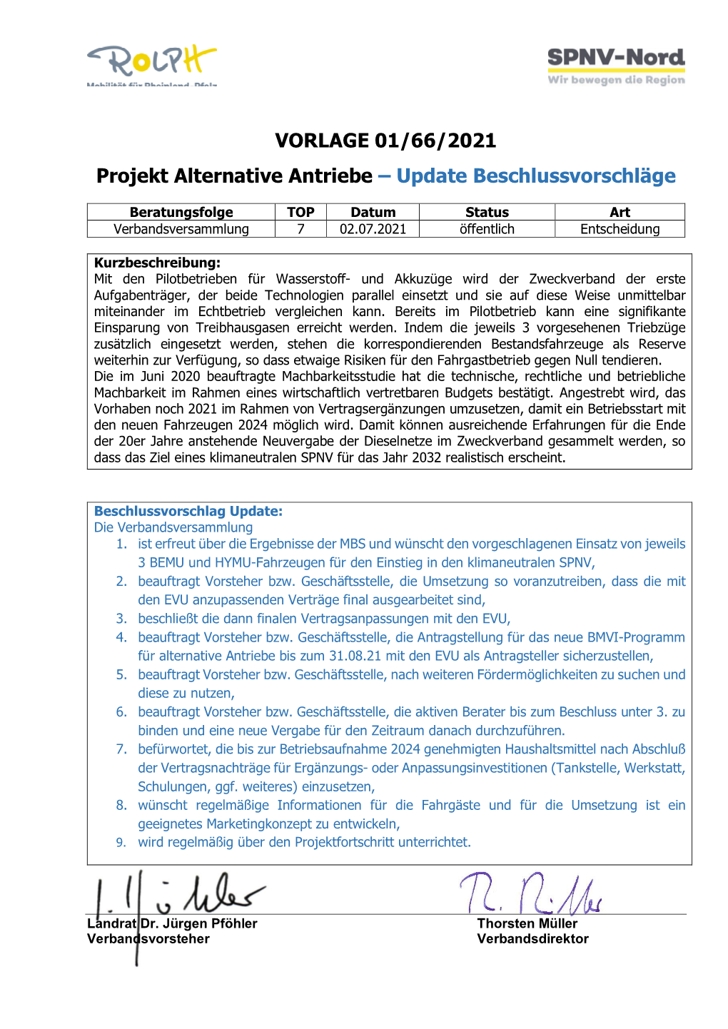 VORLAGE 01/66/2021 Projekt Alternative Antriebe – Update Beschlussvorschläge