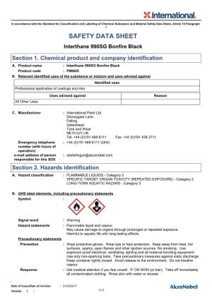 Safety Data Sheet, Article 10 Paragraph 1 SAFETY DATA SHEET Interthane 990SG Bonfire Black
