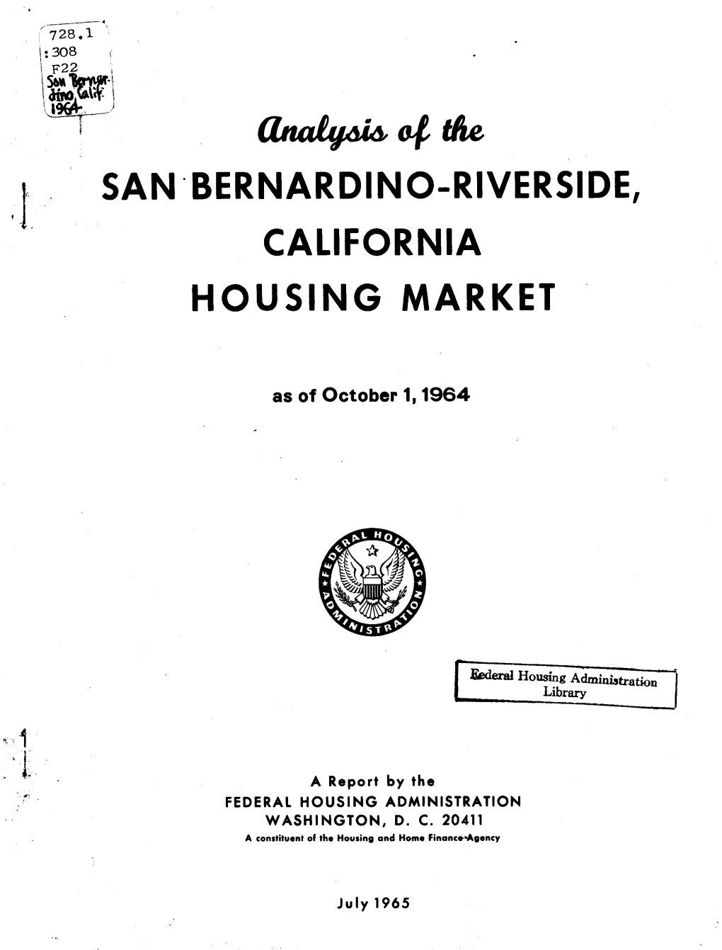 Analysis of the San Bernardino Riverside California Housing