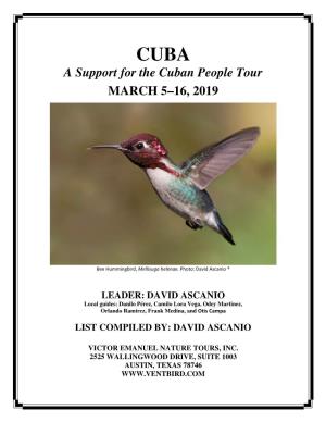 CUBA a Support for the Cuban People Tour MARCH 5–16, 2019