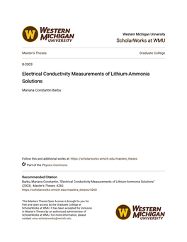 Electrical Conductivity Measurements of Lithium-Ammonia Solutions