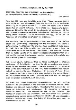 Ian Haslett, "Scripture, Tradition and Intolerance: an Introduction to the Critique of Sebastian Castellio (1515-1563