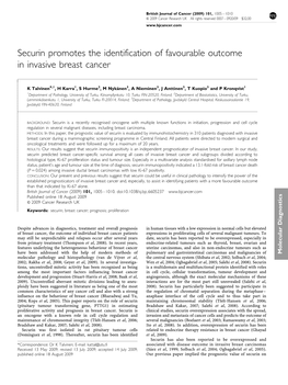 Securin Promotes the Identification of Favourable Outcome in Invasive Breast Cancer