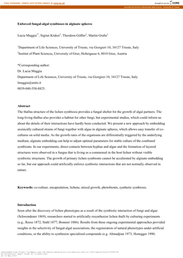 Enforced Fungal-Algal Symbioses in Alginate Spheres