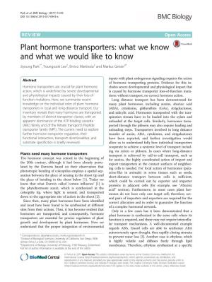 Plant Hormone Transporters: What We Know and What We Would Like to Know Jiyoung Park1*, Youngsook Lee2, Enrico Martinoia3 and Markus Geisler4*