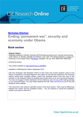 Ending 'Permanent War': Security and Economy Under Obama