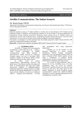 Satellite Communications: the Indian Scenario