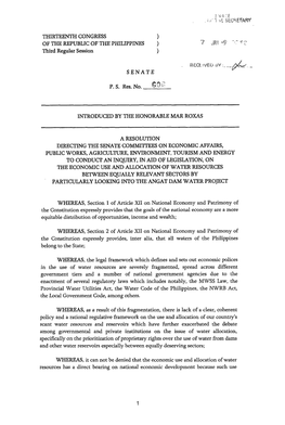 THIRTEENTH CONGRESS Third Regular Session ) of the REPUBLIC of the PHILIPPINES ) SENATE P. S. Res. No. INTRODUCED by the HONORAB