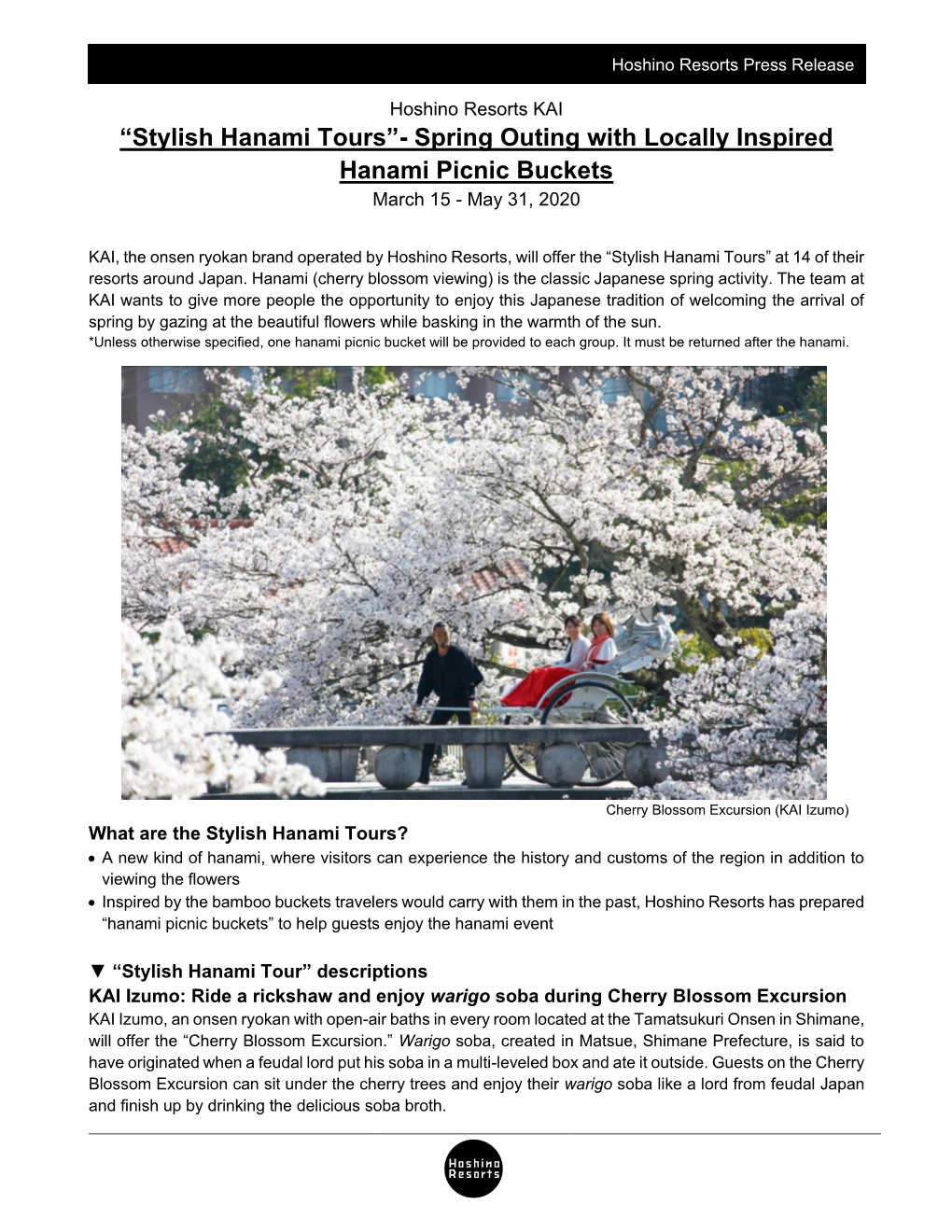 Stylish Hanami Tours”- Spring Outing with Locally Inspired Hanami Picnic Buckets March 15 - May 31, 2020