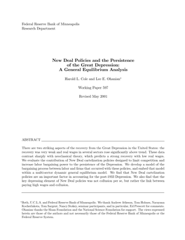 New Deal Policies and the Persistence of the Great Depression: a General Equilibrium Analysis