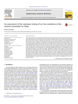 An Assessment of the Minimum Timing of Ice Free Conditions of the Western Laurentide Ice Sheet