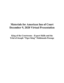 Materials for American Inn of Court December 9, 2020 Virtual Presentation