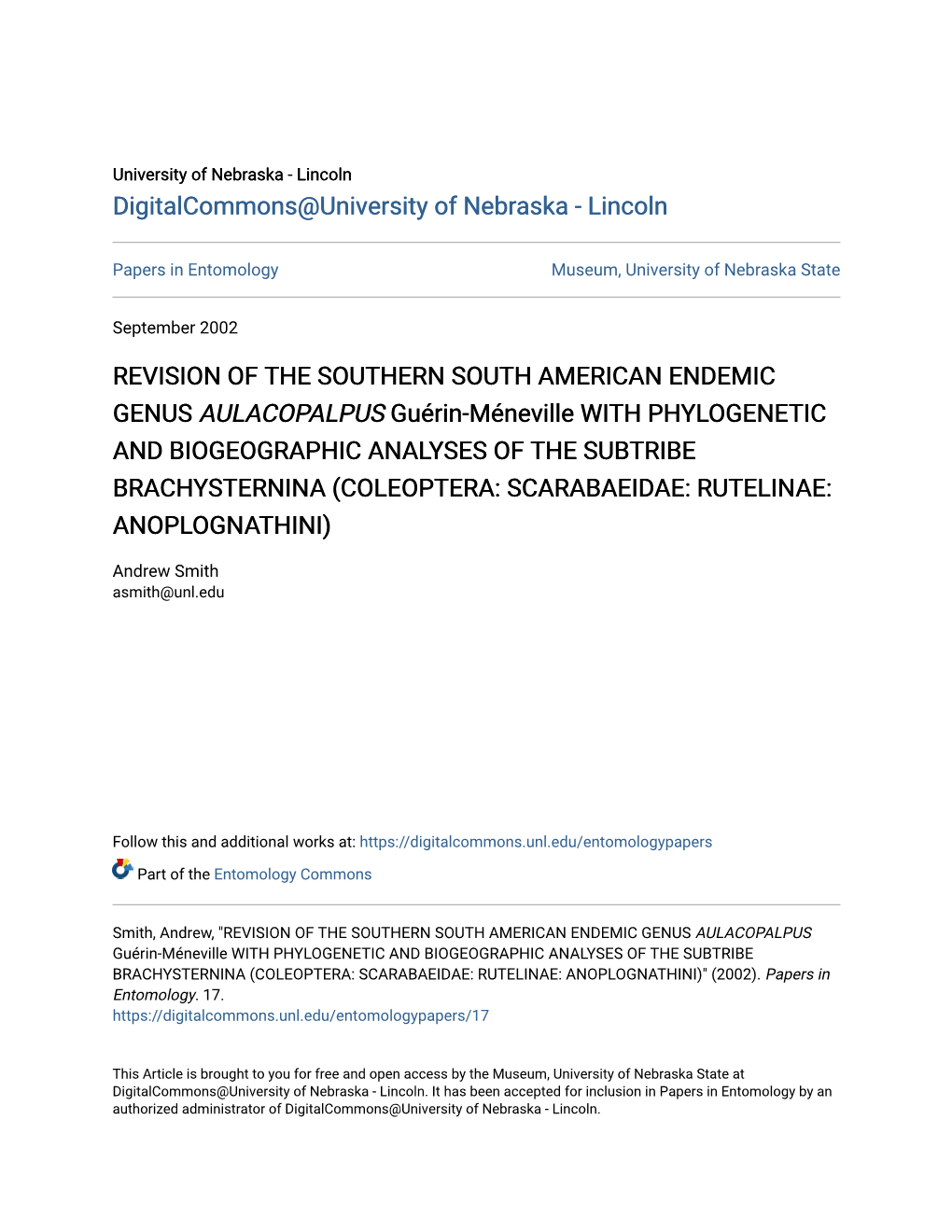 Revision of the Southern South American Endemic