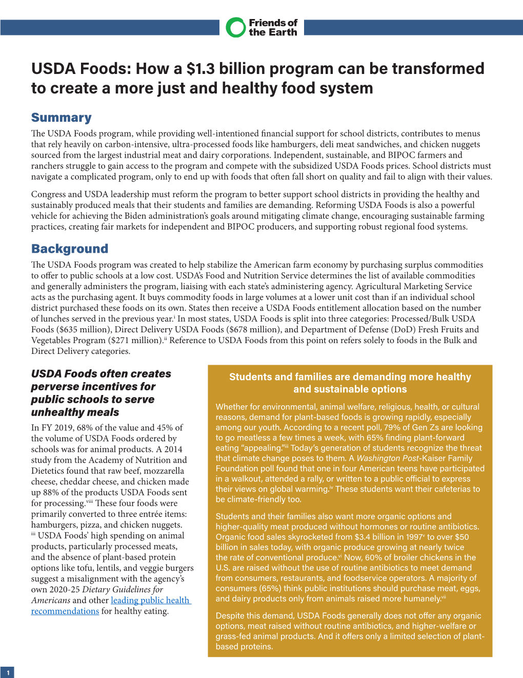 USDA Foods: How a $1.3 Billion Program Can Be Transformed to Create a More Just and Healthy Food System