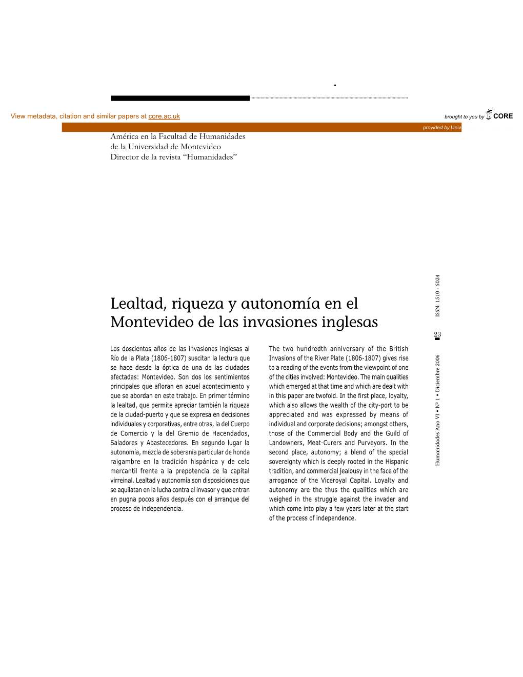 Lealtad, Riqueza Y Autonomía En El Montevideo De Las Invasiones Inglesas 23