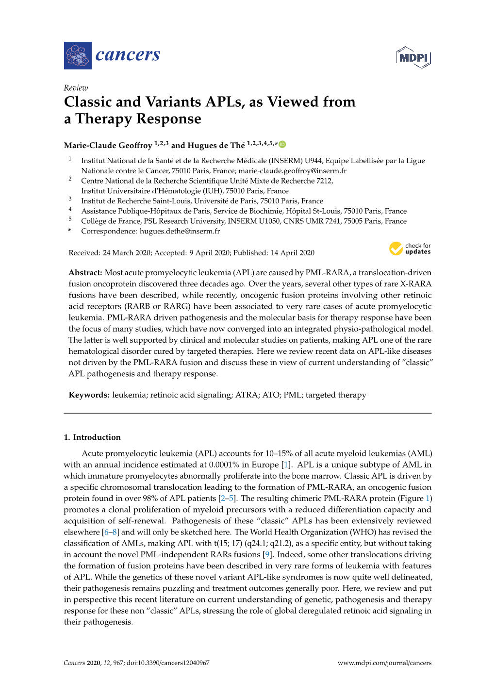 Classic and Variants Apls, As Viewed from a Therapy Response