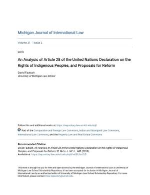 An Analysis of Article 28 of the United Nations Declaration on the Rights of Indigenous Peoples, and Proposals for Reform