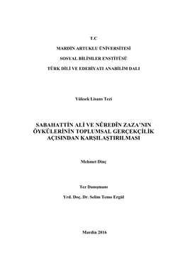 Sabahattin Ali Ve Nûredîn Zaza'nın Öykülerinin Toplumsal Gerçekçilik