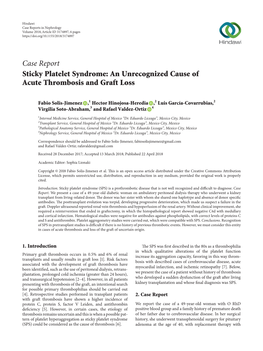 Sticky Platelet Syndrome: an Unrecognized Cause of Acute Thrombosis and Graft Loss