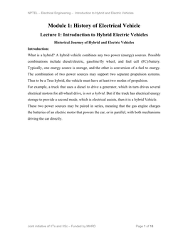 Module 1: History of Electrical Vehicle