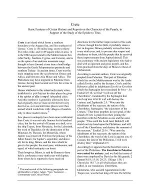 Crete Basic Features of Cretan History and Reports on the Character of the People, in Support of the Study of the Epistle to Titus