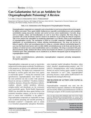Can Galantamine Act As an Antidote for Organophosphate Poisoning? a Review