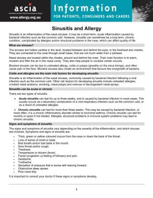 Sinusitis and Allergy Sinusitis Is an Inflammation of the Nasal Sinuses