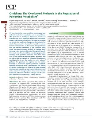 Ornithine: the Overlooked Molecule in the Regulation of Polyamine Metabolism3 Rajtilak Majumdar1, Lin Shao1, Rakesh Minocha2, Stephanie Long2 and Subhash C