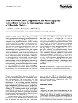 Poor Metabolic Control, Hypertension and Microangiopathy Independently Increase the Transcapillary Escape Rate of Albumin in Diabetes