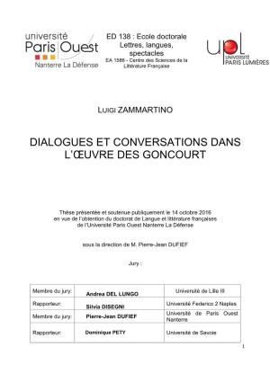 Dialogues Et Conversations Dans L'œuvre Des Goncourt