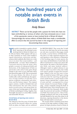 One Hundred Years of Notable Avian Events in British Birds Andy Brown