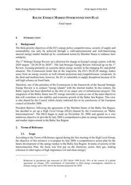 Final Report – I. 1. Background the Three Priority Objectives Of