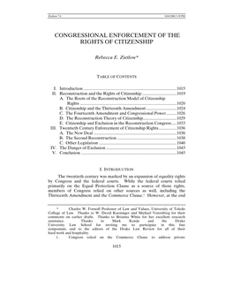 Congressional Enforcement of the Rights of Citizenship