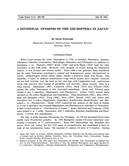 A Revisional Synopsis of the Neuroptera in Japan!